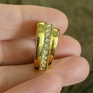 VTG 1980s Avon Gold Tone Clear Rhinestone J Hook Clip Earring *one only